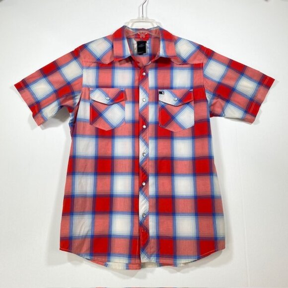 The North Face Pearl Snap Button Shirt Men's Small Plaid Red & Blue Short Sleeve - Picture 1 of 13